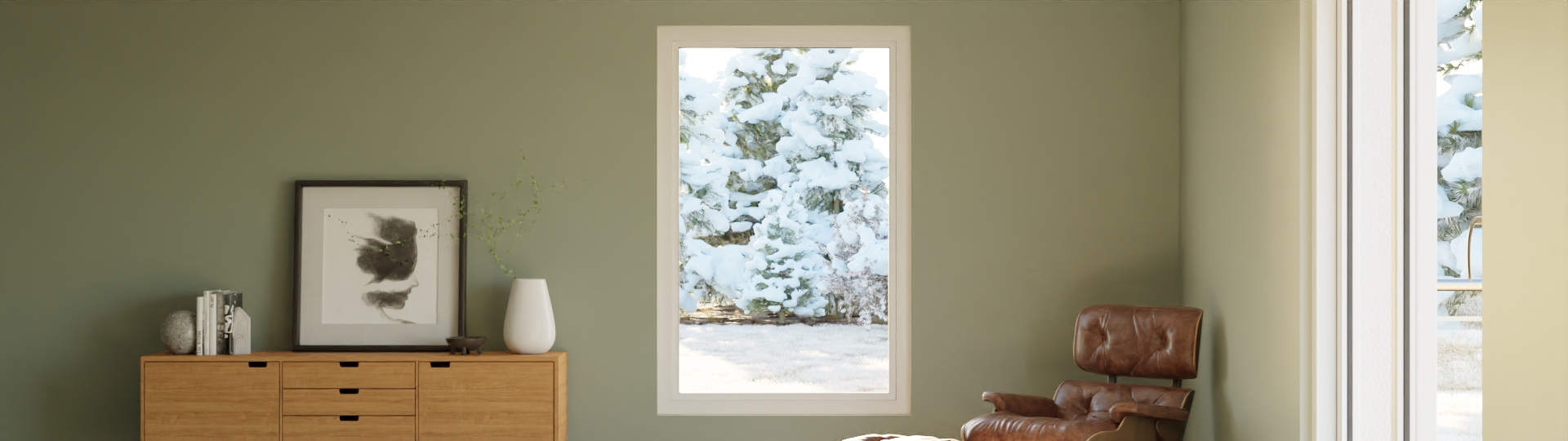 Bilde av stue med vindu i fokus